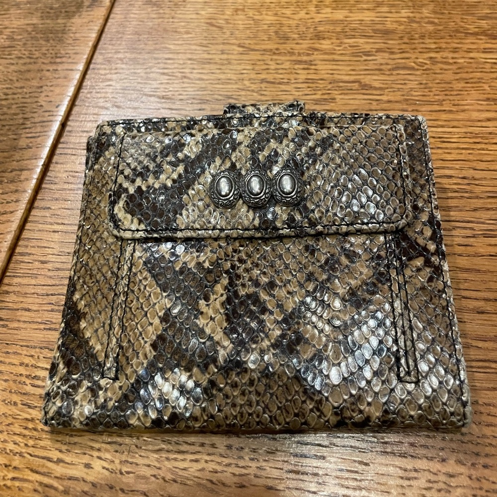 Brighton Wallet Snakeskin Bifold Snap Coin Purse Credit Card Holder